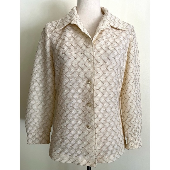 Vintage 60s 70s Marty Gutmacher Button Blouse Metallic Open Knit Size M - Picture 1 of 5